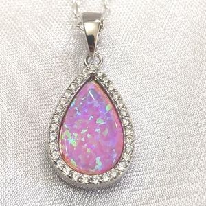 Necklace Solid Sterling Silver Pink lab Opal Chain 18 "